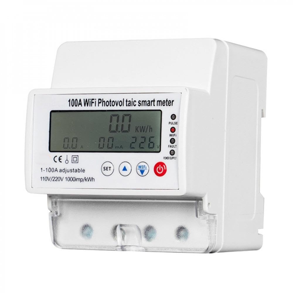 Contatore Elettrico Intelligente WiFi 100A, Misurazione Energia Bidirezionale/Controllo Remoto/Protezione da Sovratensione e Sottotensione, Monitor di Potenza Monofase 4P 110/220V