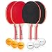 Ebung Table Tennis Set - 4 Table Tennis Paddles (2 Black, 2 Red), 3 Orange Balls & 3 White Balls - Allround Blade - Ergonomic Flared Handle - Ideal Tennis Table Set for Professional Grade Training