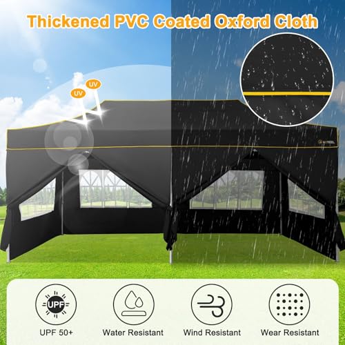 Image of HOTEEL 10x20 Heavy Duty Pop Up Canopy Tent with Sidewalls, Commercial Outdoor Canopy Tents for Parties Event Wedding with Roller Bag, Waterproof & UV 50+, Upgraded Thickened Hexagonal Legs, Black