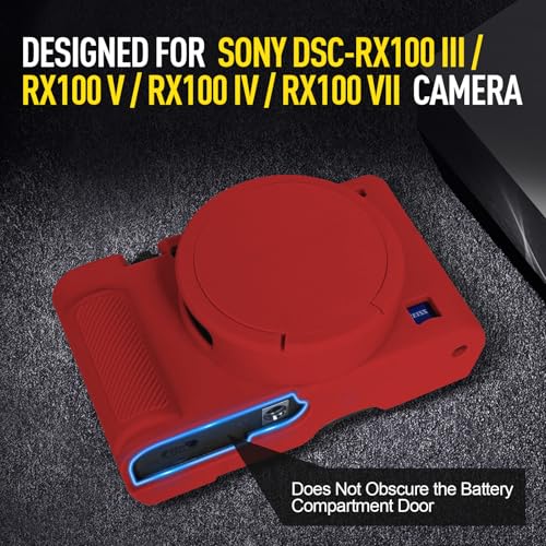 Image of Easy Hood Case for Sony DSC-RX100 IV V VI VII DSLR Camera, Silicone Camera Case Lightweight Soft Carrying Cover with Removable Lens Cover (Red)