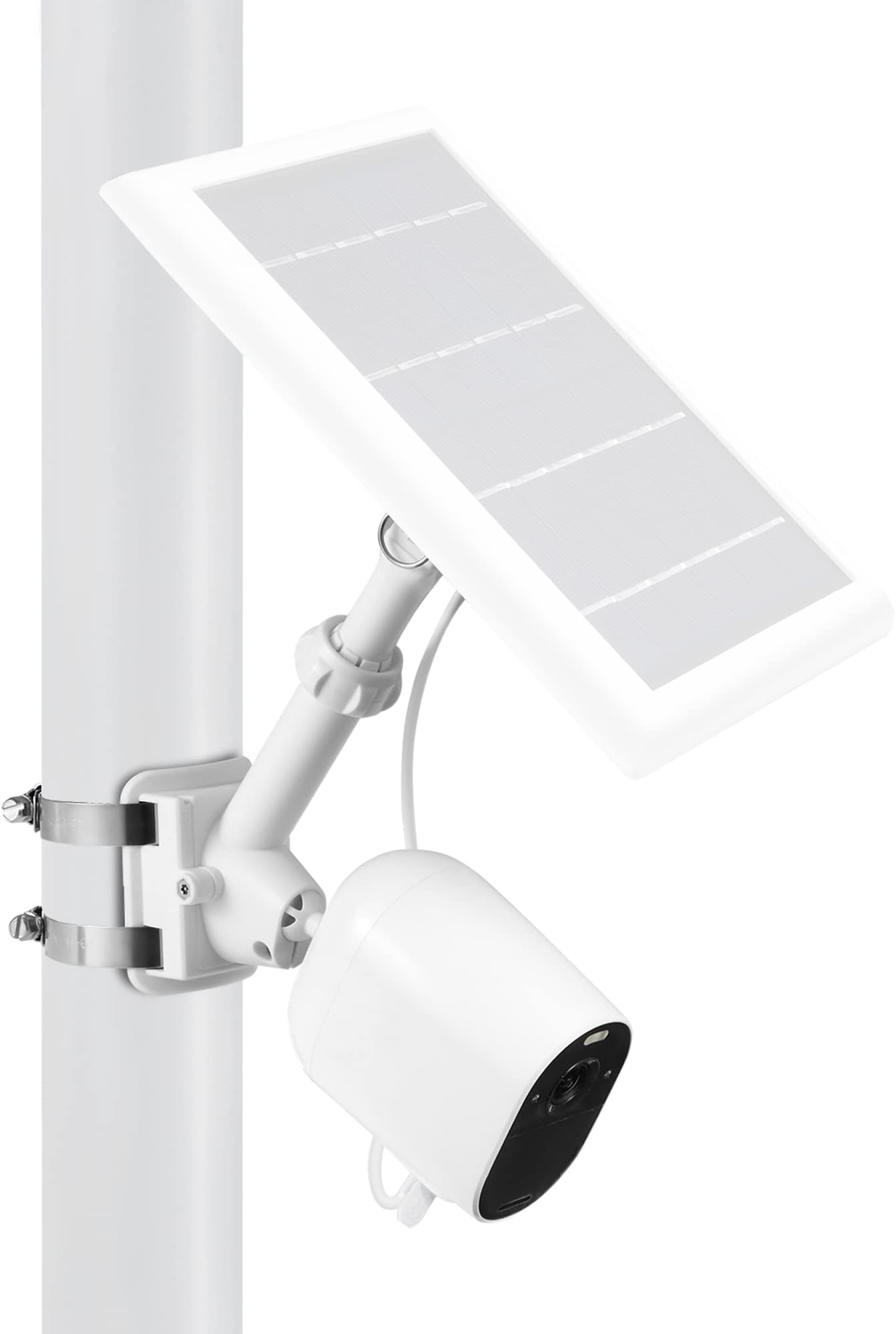 Wasserstein 2-in-1 Universal Pole Mount for Camera & Solar Panel Compatible with Wyze, Blink, Ring, Arlo, Eufy Camera (White) - Mount Only, Solar Panel and Camera Not Included