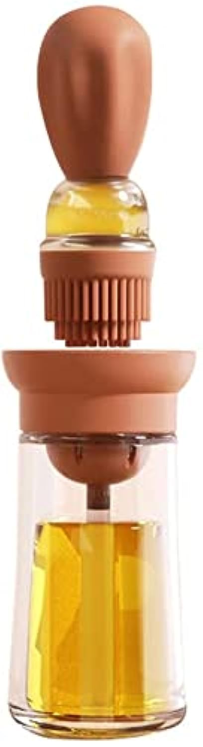 Oil Dispenser Bottle with Barbecue Brush - Oil Storage and Dispenser Container and Silicone Basting Brush for Kitchen BBQ Grilling Baking and Cooking, Oil Brush Pot