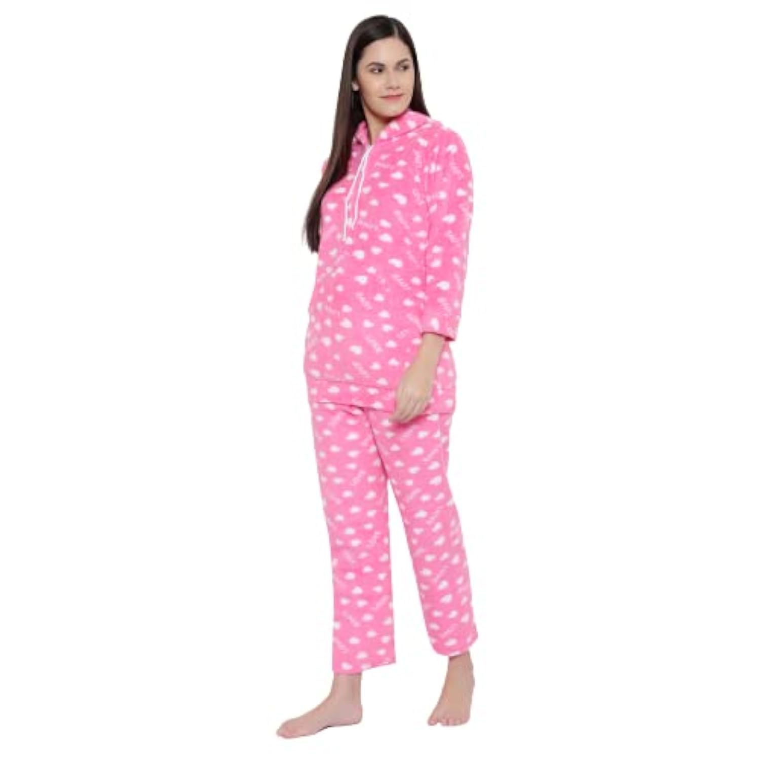 cierge Women's Woolen Love Printed Hoodie Night Suit-picture-13