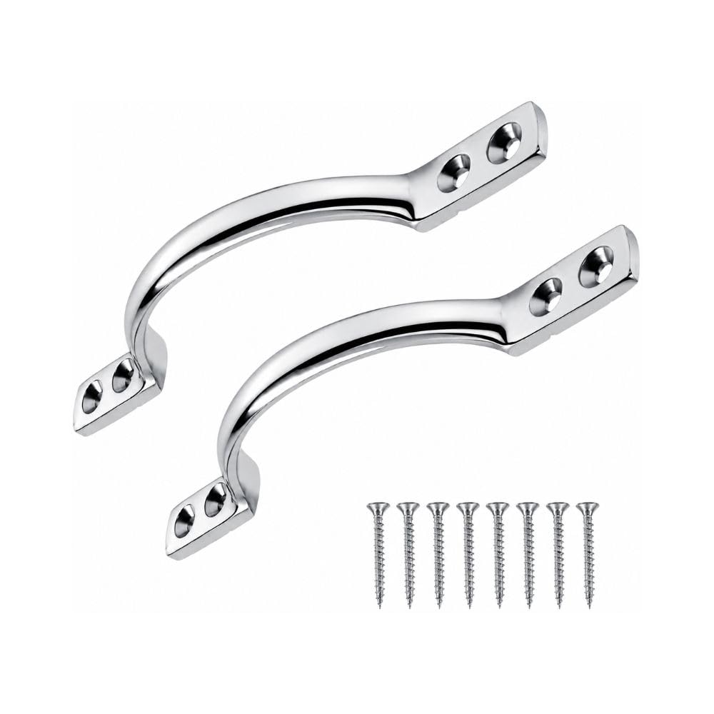 Chrome Sash Window Handle 152mm Timber D Pull with Screws 2 Pack