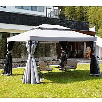 Grand Patio 10x13 Gazebo for Patios Outdoor Gazebo with Mosquito Netting and Curtains Outdoor Patio Canopy for Deck Backyard Garden Lawns, Grey