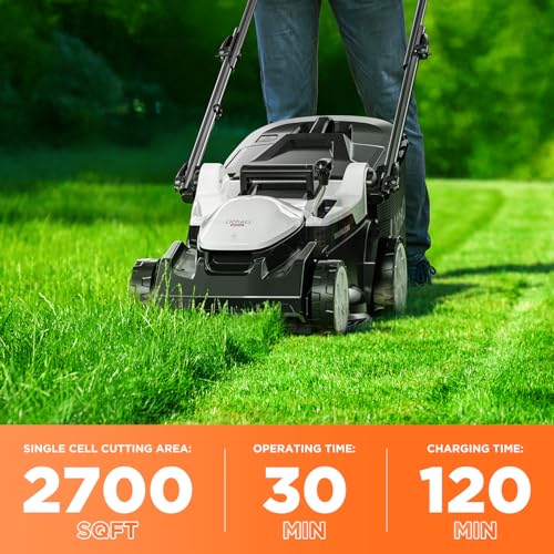 Image of Litheli 16.5 inch Electric Lawn Mower Cordless, Brushless Lawnmower with 6-Height Adjust and 2 x 4.0Ah Batteries, for Garden and Yards