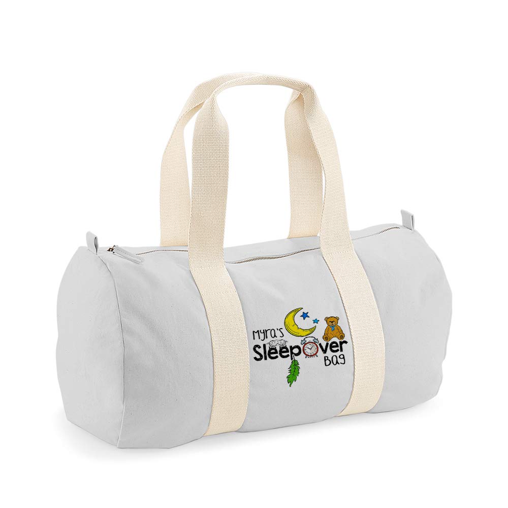 Personalised Any Name's Sleepover Holdall Zip Sports Duffle Bag - Unisex Barrel Bag Gift Present Idea (Light Grey)