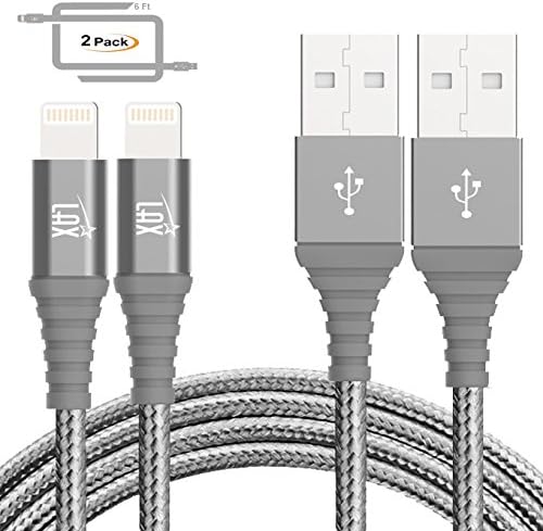 LAX Apple MFi Certified Cable - Nylon Braided 6ft Strong Lightning Cord - Lightning to USB Tough Charging Cord for iPhone 11, 11 Pro, 11 Pro Max, XS Max, XS, X, 8, 8 Plus, 7, 7 Plus, iPad, iPod & More