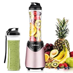 La Rêveuse Mix&Go blender smoothie mixer blender elektrisch 300 Watt persoonlijke grootte met 2 BPA-vrije draagbare reissportflessen (550 ml), roze
