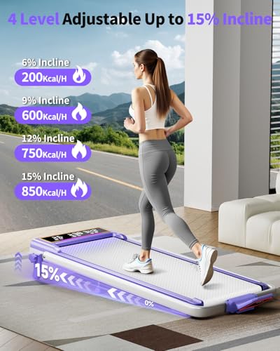 Image of Folding Walking Pad with 15% Incline /RGB Light /Dual Screen Display, 3.5HP Treadmills for Home, Portable Walking Pad Treadmill with Handle Bar and 4 Adjustable Incline, 350lbs Capacity, Smart App
