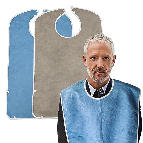 ZCYKJ 2 stuks wasbare slabbetjes voor volwassenen voor ouderen, herbruikbare eetslabbetjes voor volwassenen om te eten voor mannen, vrouwen, waterdichte voedingsslabbetjes, kledingbeschermers voor