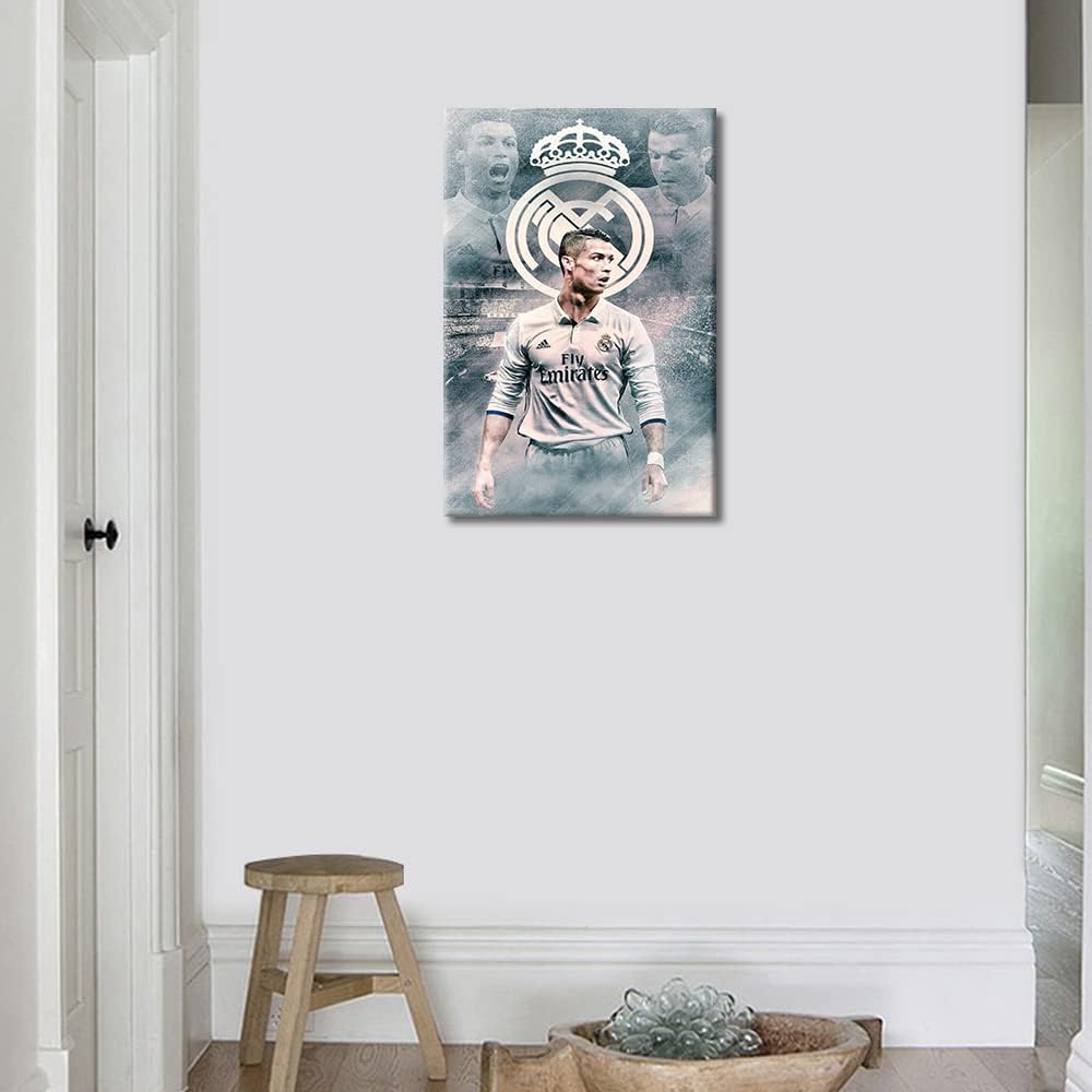 Canvas Wall Art Football Paintings Artwork Portuguese Professional Athlete Pictures Home Decor for Living Room Club Arena Posters Prints Stretched and Framed Ready to Hang 36x24 in