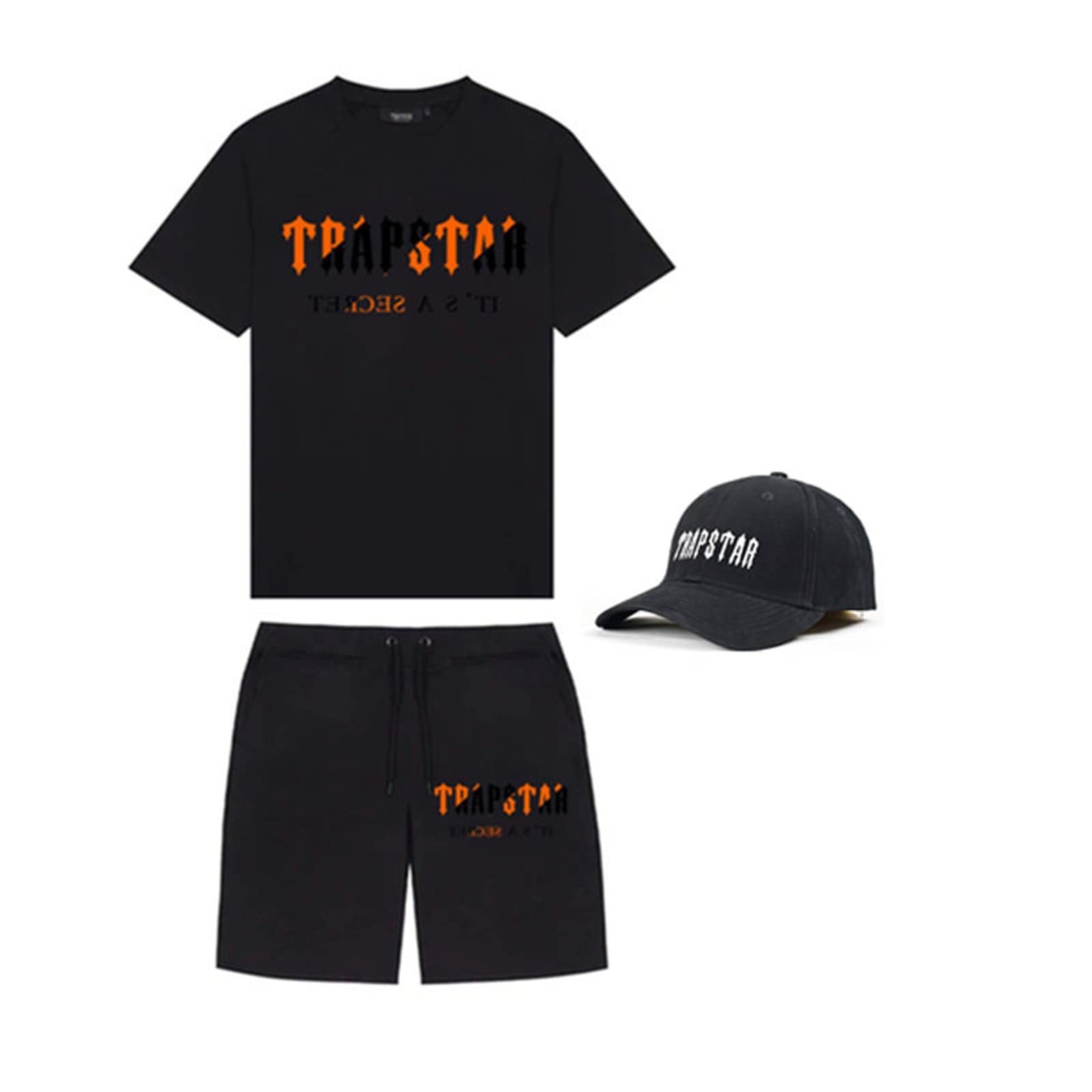 YOUPO Trapstar Letters Printed Casual Sportswear Suit, Men and Women T-Shirt + Shorts + Hat 3 Piece, Loose Jogging Short Sleeve Tracksuits (Color : D, Size : XXX-Large)