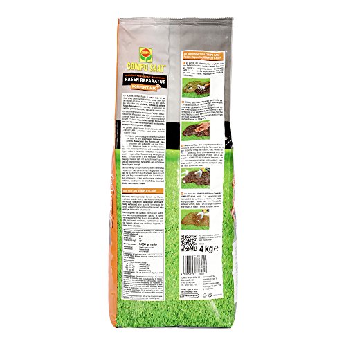 COMPO SAAT Rasen Reparatur Komplett-Mix+, Rasensaat, Keimsubstrat,Langzeit-Rasendünger und Bodenaktivator, 4 kg, 20 m² - 4