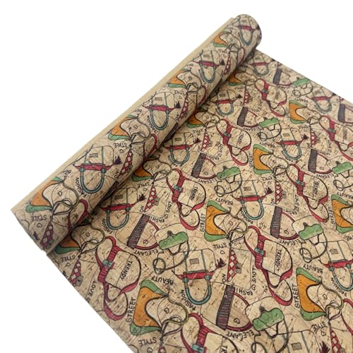 Image of SorenCut Cork Fabric Roll 12 x 52 Inch - Small Bags Print Cork Leather Fabric for Earrings, Bow Making, Bags, Wallets & DIY Sewing Projects - Vegan Leather Alternative Craft Sheet