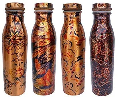 New Trend COPPRE Leak Proof Lacquer Coated Printed Copper Water Bottle for Travelling Purpose Yoga Ayurveda Healing Health