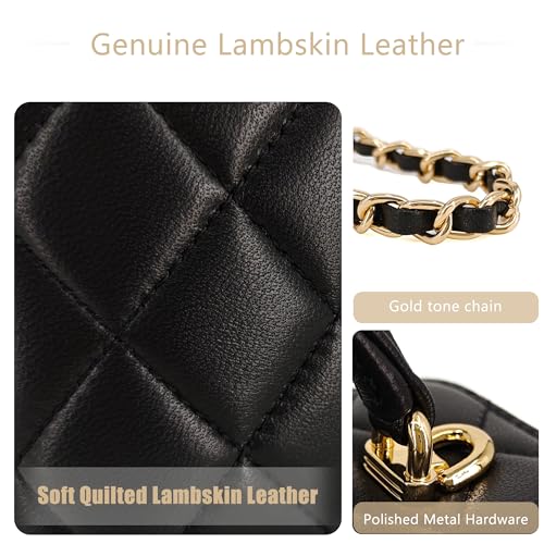 Image of M-ioi-M Small Genuine Leather Purse Quilted Crossbody Bag for Women, Mini Top-Handle Shoulder Handbag w /Gold Chain Strap