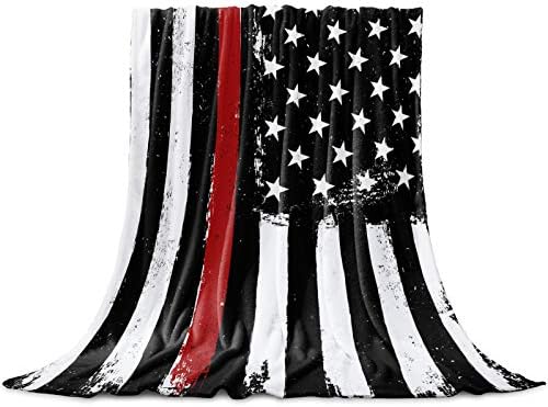 Homey Room Cozy Flannel Blanket for Couch/Bed/Travel 60 x 80 Inches, Thin Red Line USA Flag Art Print - Luxury Soft Warm Plush Microfiber Throw Blanket for Children/Parents Decor&Gift