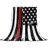 Homey Room Cozy Flannel Blanket for Couch/Bed/Travel 60 x 80 Inches, Thin Red Line USA Flag Art Prin