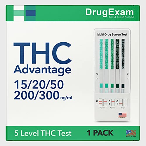 1 Pack - DrugExam THC Advantage Made in USA Multi Level Marijuana Home Urine Test Kit. Highly Sensitive THC 5 Level Drug Test Kit. Detects at 15 ng/mL, 20 ng/mL, 50 ng/mL, 200 ng/mL and 300 ng/mL