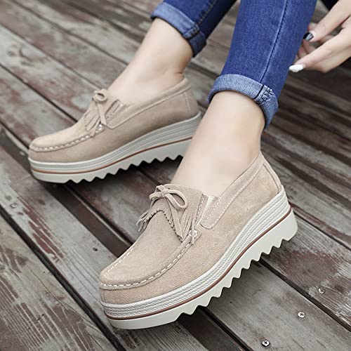 Image of YING LAN Women Slip On Loafers Comfort Suede Moccasins Wide Low Top Shoes