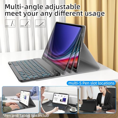 Image of MICROWARE Backlit Keyboard Case for Samsung Galaxy Tab S9 FE 10.9'', Detachable Wireless Keyboard Case & Built-in S Pen Holder for Samsung Galaxy Tab S9 /S8 /S7 11'' (Normal, S9 11 inch)