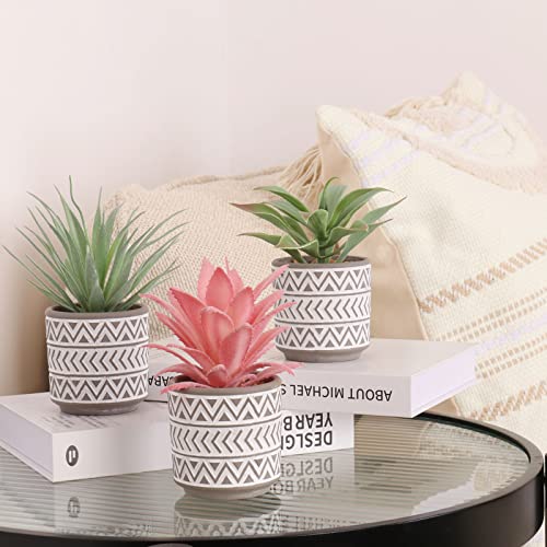 Artificial Plants In Pot, Set Of 3 Faux Succulents Plants In Ceramic Pots With Bohemian Style, Fake Potted Plants With Pots For Indoor Home Office Desk Plants Boho Farmhouse Style Decoration, 3 Packs #TOP2