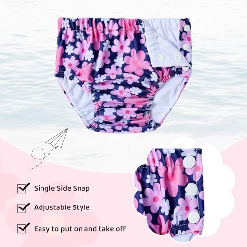 Durio Reusable Swim Diapers Washable Baby Swim Diaper Unisex Infant Toddler Swimming Essentials Waterproof B Flowers 6-12 Months - Thumbnail 4