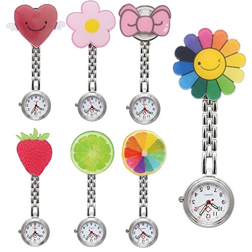 Uhren Krankenschwesteruhr Set Pulsuhr FOB Uhr Pflegeruhr Mond Eiscreme Sonnenblume Apfel Katzenpfote Heißluftballon Schwesternuhr Brosche