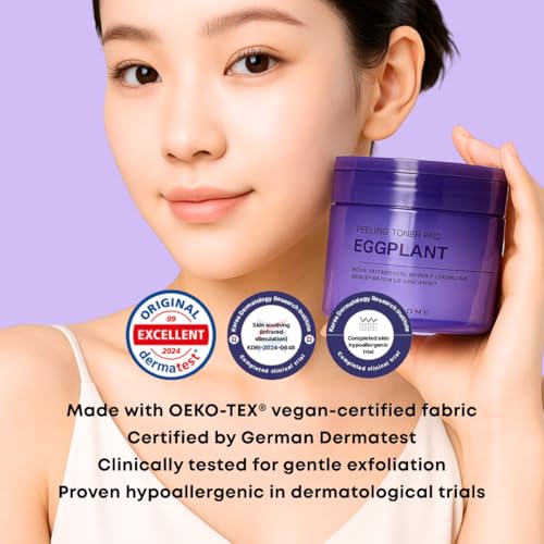 Image of Eggplant Peeling Toner Pads - Korean Toner Pads Exfoliating, Dual Action for Pore Care & Skin Barrier, Improves Rough and Dull Skin, Removes Dead Skin & Blackheads, Dual Side Cotton, 50 Pad