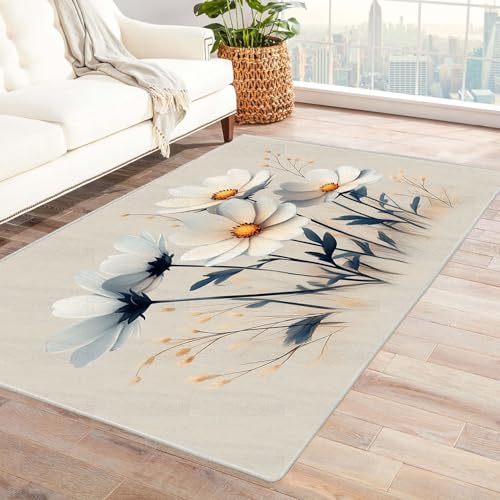 BOHUO 3D Alfombra de Pelo Corto para salón Flores Plantas Minimalistas Plantas Alfombras Impresas para Habitaciones, En Casa, Espacio Decorativo, Sofá Carpet（Blanco-180x270cm