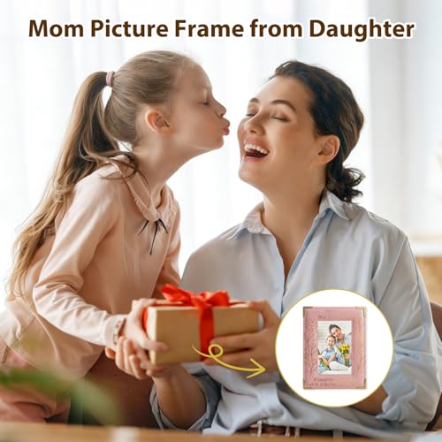 Image of FLYAB First Mothers Day Picture Frame 4x6 Mothers Day Gifts for Mom Grandma from Son Daughter Pink Mom Picture Frame for Tabletop Decorations Wood Leather Frame