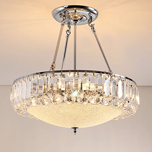 HWSY Araña Redonda de Cristal de Estilo Europeo Sala de Estar Araña de salón de Lujo Lámpara de Cristal Redonda Lámpara de Techo Lámpara de Dormitorio Lámpara de araña Grande 4 Cabezas E14 Lámpara