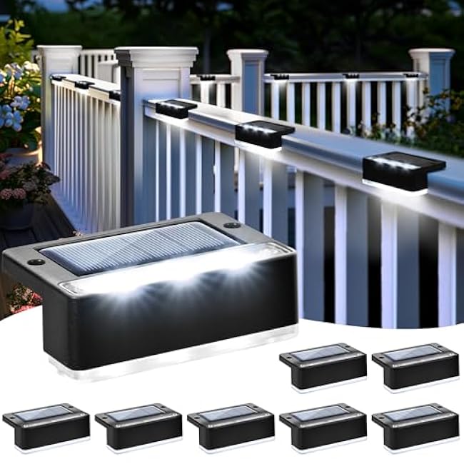 Solar Fence Lights, 6 LEDs Solar Lights, Cold White, 8 Pack