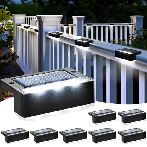 Solpex Solarlampen für außen, 8 Stück, kaltweiß Treppenlicht, wasserdicht Solarleuchten, LED-Beleuchtung für Außentreppe, Stufen, Zaun, Garten, Hof, Terrasse, Dachrinne Dekoration (Schwarz)