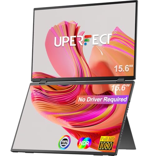 UPERFECT Delta 15.6' Dual Portable Monitor for Laptop Screen Extender 1080P HDR 360° Folding Stacked Triple Monitor with Stand for Laptop PC Phone Game Console (No Driver Needed)