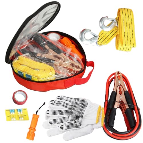 Kit d'assistance routière - Ensemble d'outils de sécurité d'urgence pour voiture de 6 pièces | Kit de sécurité automobile compact comprenant des outils de réparation de pneus et un triangle réfléchiss