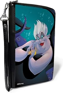 Disney Wallet, Zip Around, The Little Mermaid Ursula Pose Bubbles Blues, Vegan Leather, 7.5"x4.5", Casual