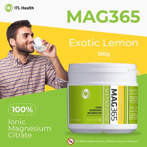 Mag365 Exotic Lemon Flavor By Itl Health | 150G | Ionic Magnesium Citrate For Healthy Metabolism, Tissue Formation, Bone Development | Supports Healthy Teeth, Optimal Muscle Function & Heart Health #TOP7