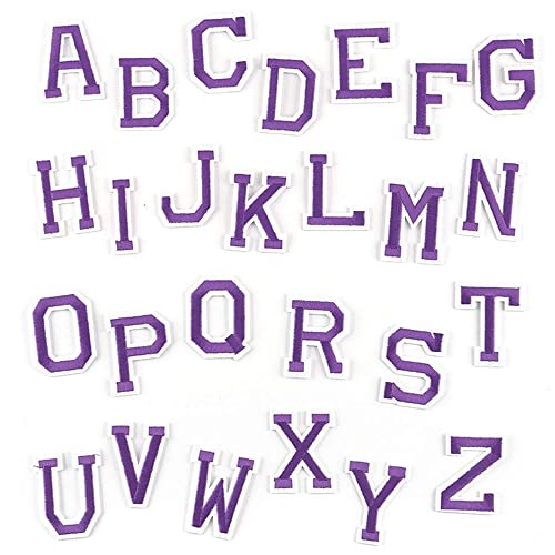 Letter Iron On Patches Sew On Appliques Name Diy Craft Badges With Ironed Adhesive Purple Embroidered Decorative Repair Patches For Shoes Hat Bag Clothing(26 Pcs Alphabet Letters) #TOP2
