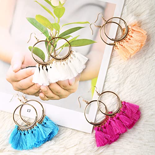 Lantai 12 Pairs Bohemian Tassel Earrings Set-Trendy Colorful Fringe Summer Beach Statement Earrings For Women Girls Boho Earrings Gift #TOP4