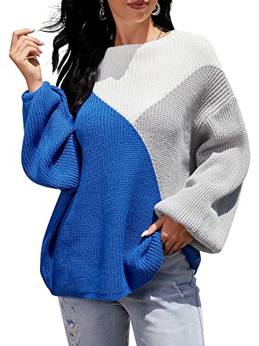 Zaful Women's Oversized Sweater Colorblock Long Sleeve Loose Sweater Baggy Knit Pullover Jumper #TOP1