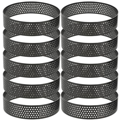 Hohopeti 10 Piezas Moldes Redondos Perforados para Tartas Acero Inoxidable Resistente al Calor Anillos para Repostería Mousse Postres Cocina Hogar
