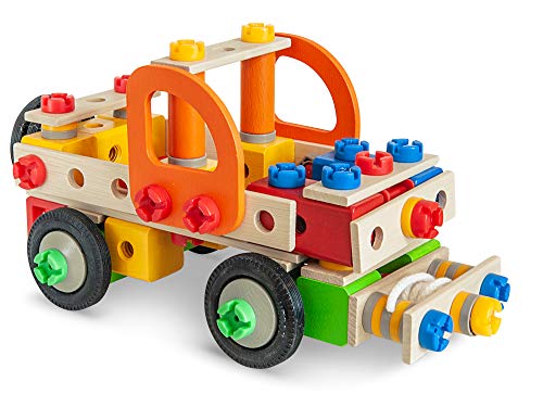 Eichhorn 100039094 Constructor Kranwagen vielseitiges Holzspielzeug, 170 Bauteile, 4 verschiedene Konstruktionen, FSC… – Bild 7