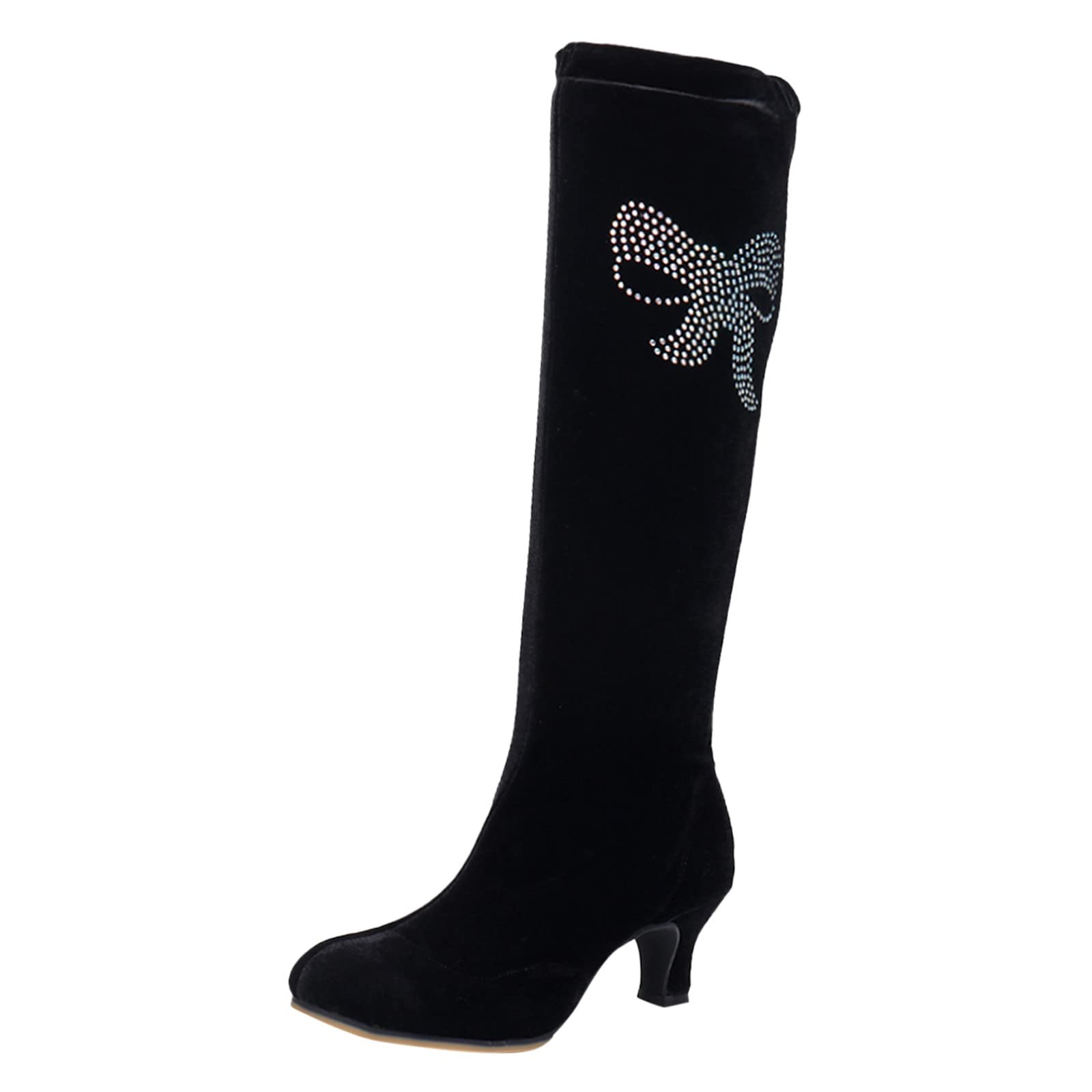 Bottes de danse à strass pour femme avec noeud papillon et mi-longues décontractées - 8