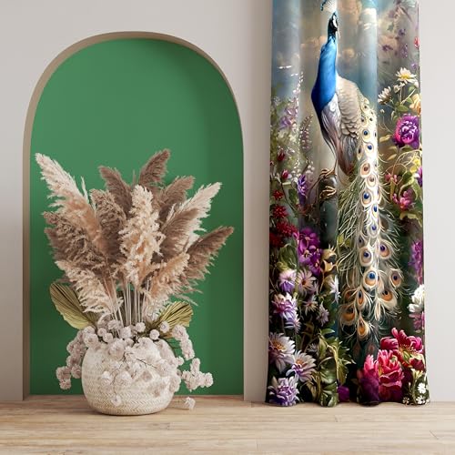 Image of Ultimate Trends Digital Printed |Peacock Prints| Light Filtering Curtains for Windows & Doors | Multiple Styles & Colors | Set of 2 | 5 FEET