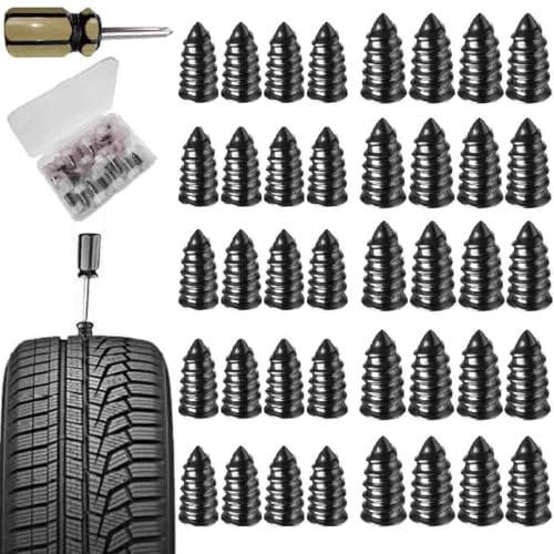 Self-Sealing Tire Repair Rubber Nail Kit with 2 Sizes,Screw in Tire Repair Plugs with Box and Screwdriver,Vacuum Tires Mending Nail,Fast Self-Service Screw Plug for Puncture Repairs(40 pcs)