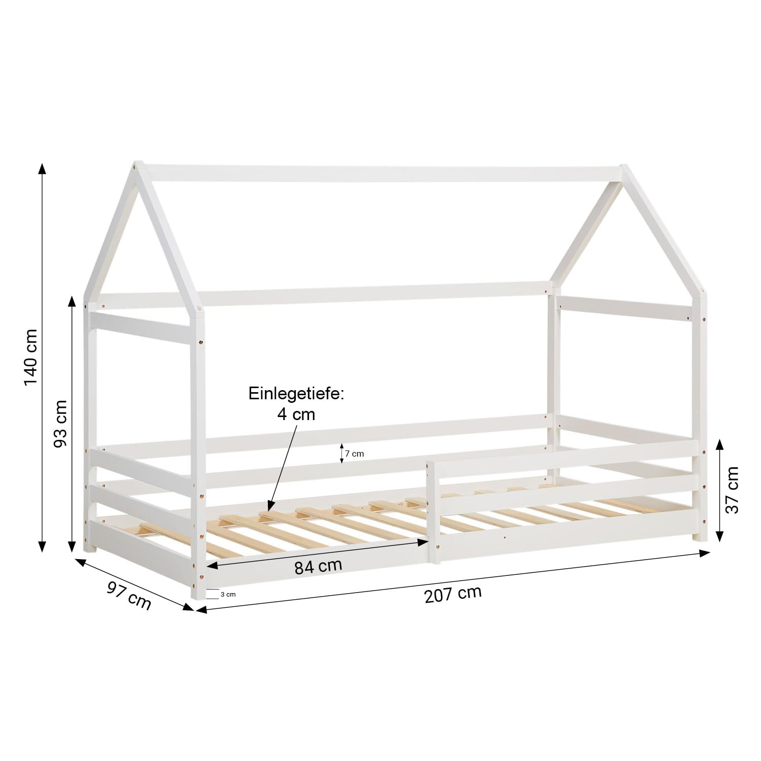 Homestyle4u Lit d'enfant 90x200 cm Lit Cabane Montessori avec Barriere
