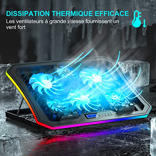 TopMate C12 Ventilateur PC Portable RGB de Jeu Bureau, Refroidisseur pour Ordinateur Portable 15,6-17,3", Support de Refroidissement avec 8 Hauteurs Réglables et 6 Ventilateurs- LumièreLED Glace Bleue – vue 2