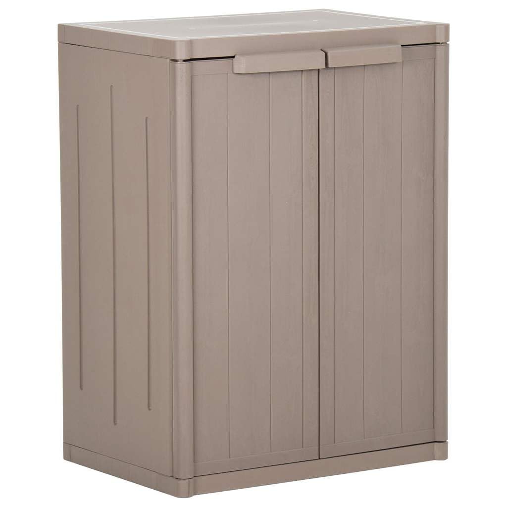 Armadio da giardino in plastica effetto legno, compatto per esterni, con 2 ripiani, resistente alle intemperie, 65 x 45 x 88 cm